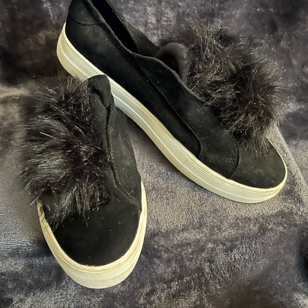 Suede Slip-on Sneakers with Pom Poms